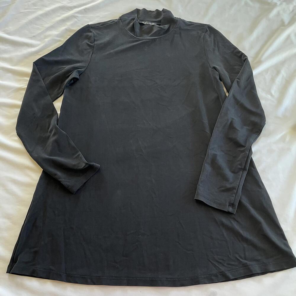 Eileen Fisher Shift Dress Women's Size XXS Black Long Sleeve Mock Neck Stretchy